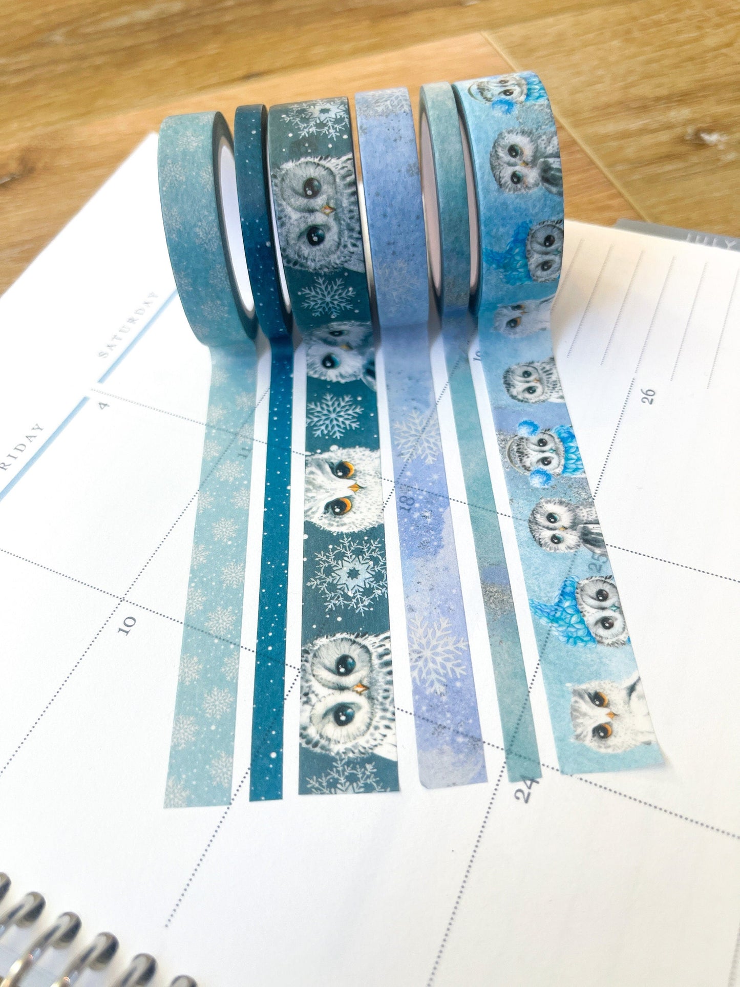 Snow Owls & Snowflakes Winter Animals Washi Tape Set (#W042)