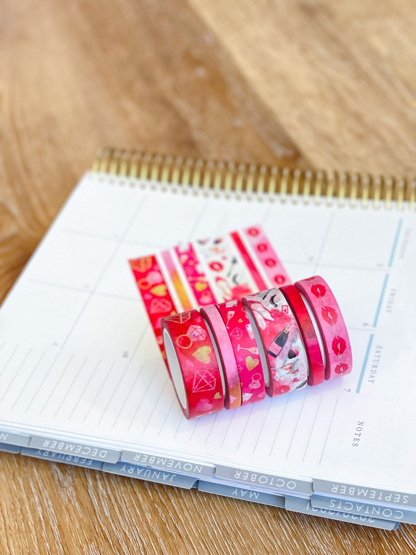 Valentine's Day Red & Pink Lips Hearts Date Night Anniversary Washi Tape Set (#W047)