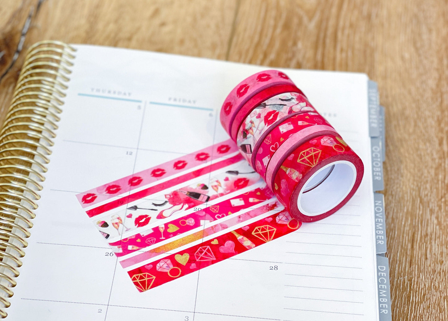 Valentine's Day Red & Pink Lips Hearts Date Night Anniversary Washi Tape Set (#W047)
