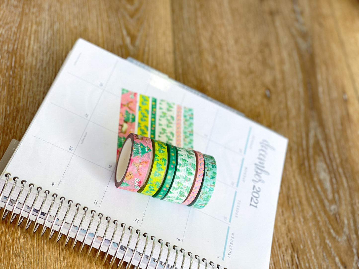 Christmas Washi Deer Reindeer Bright Pink & Green Lights Holiday Washi Tape Set (#W037)