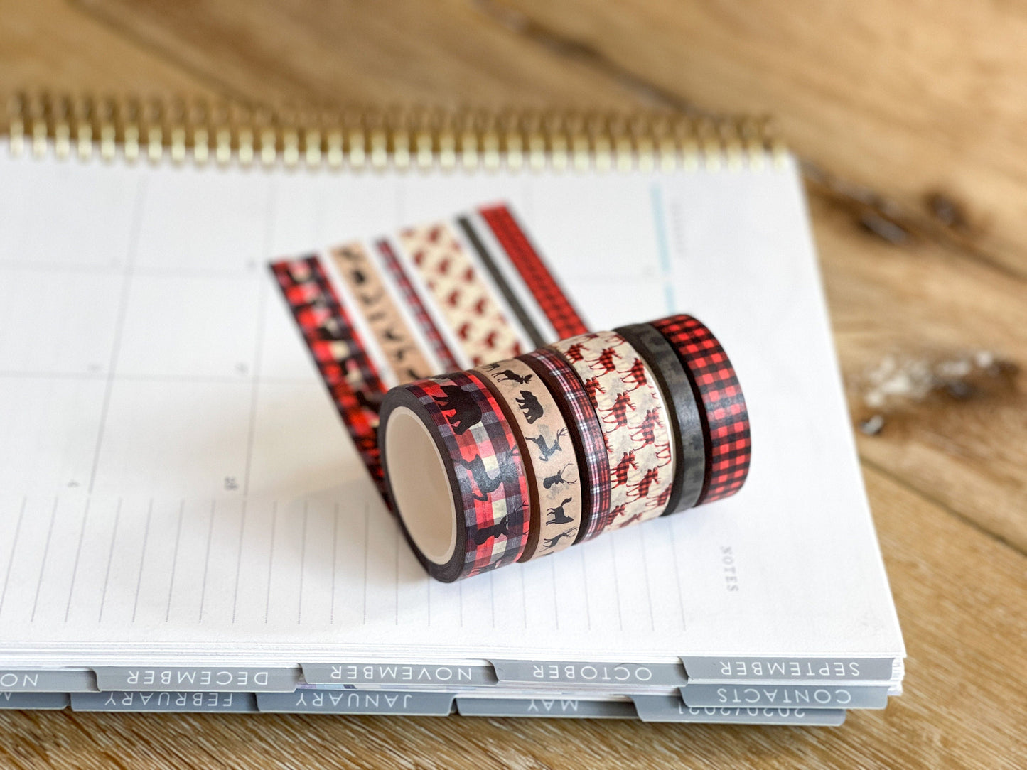 Christmas Buffalo Plaid Deer Holiday Red & Black Washi Tape Set (#W038)
