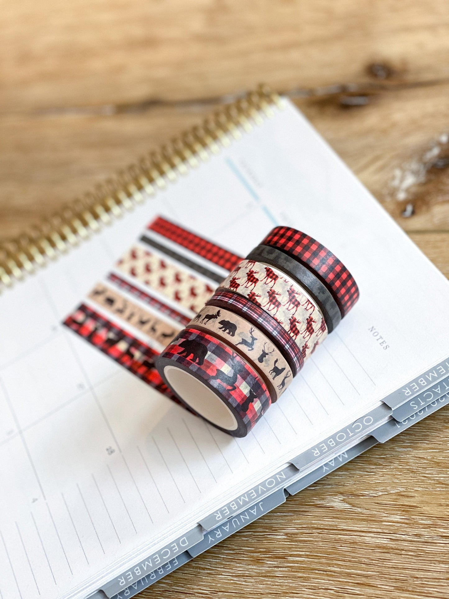 Christmas Buffalo Plaid Deer Holiday Red & Black Washi Tape Set (#W038)