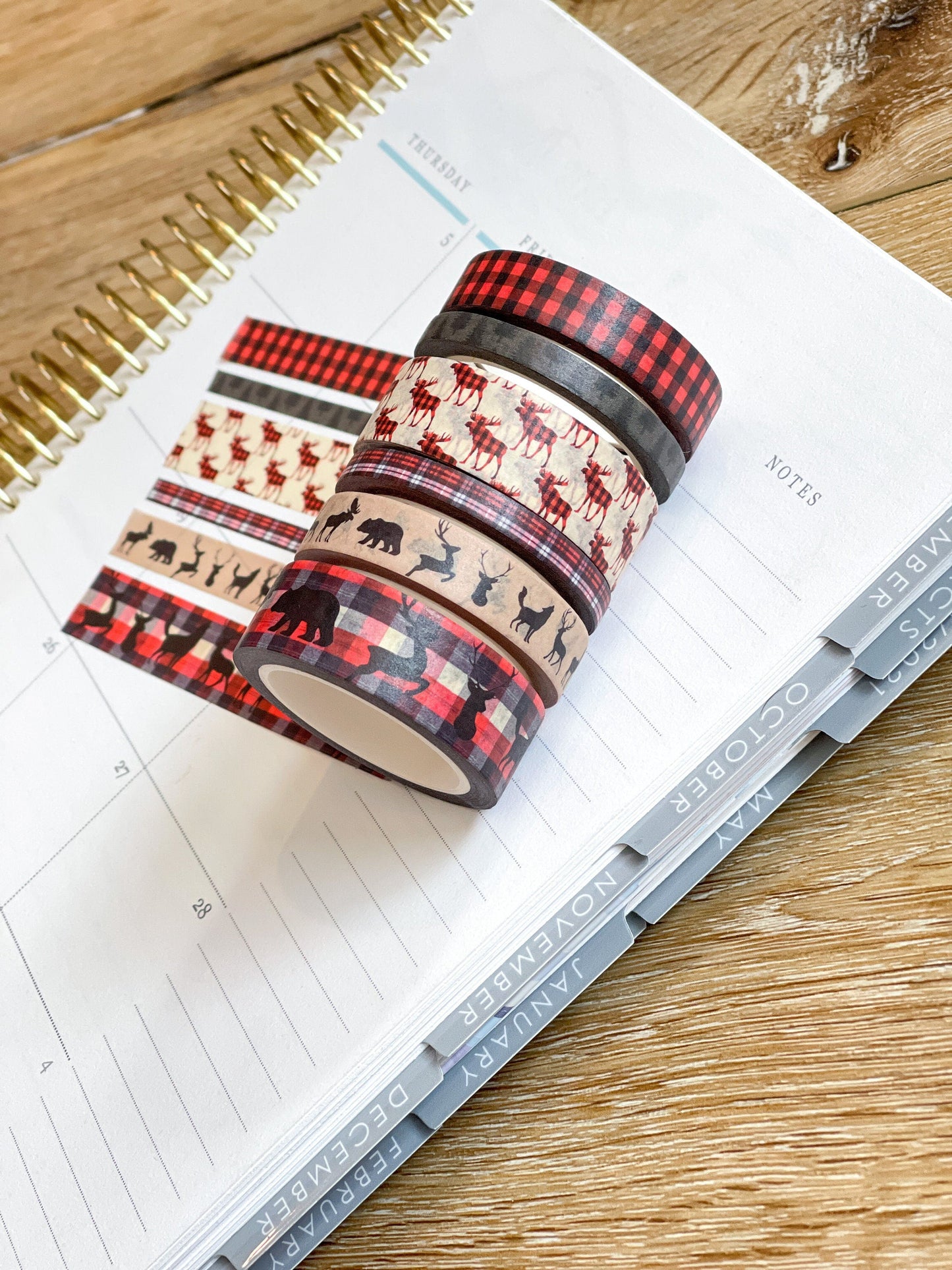 Christmas Buffalo Plaid Deer Holiday Red & Black Washi Tape Set (#W038)