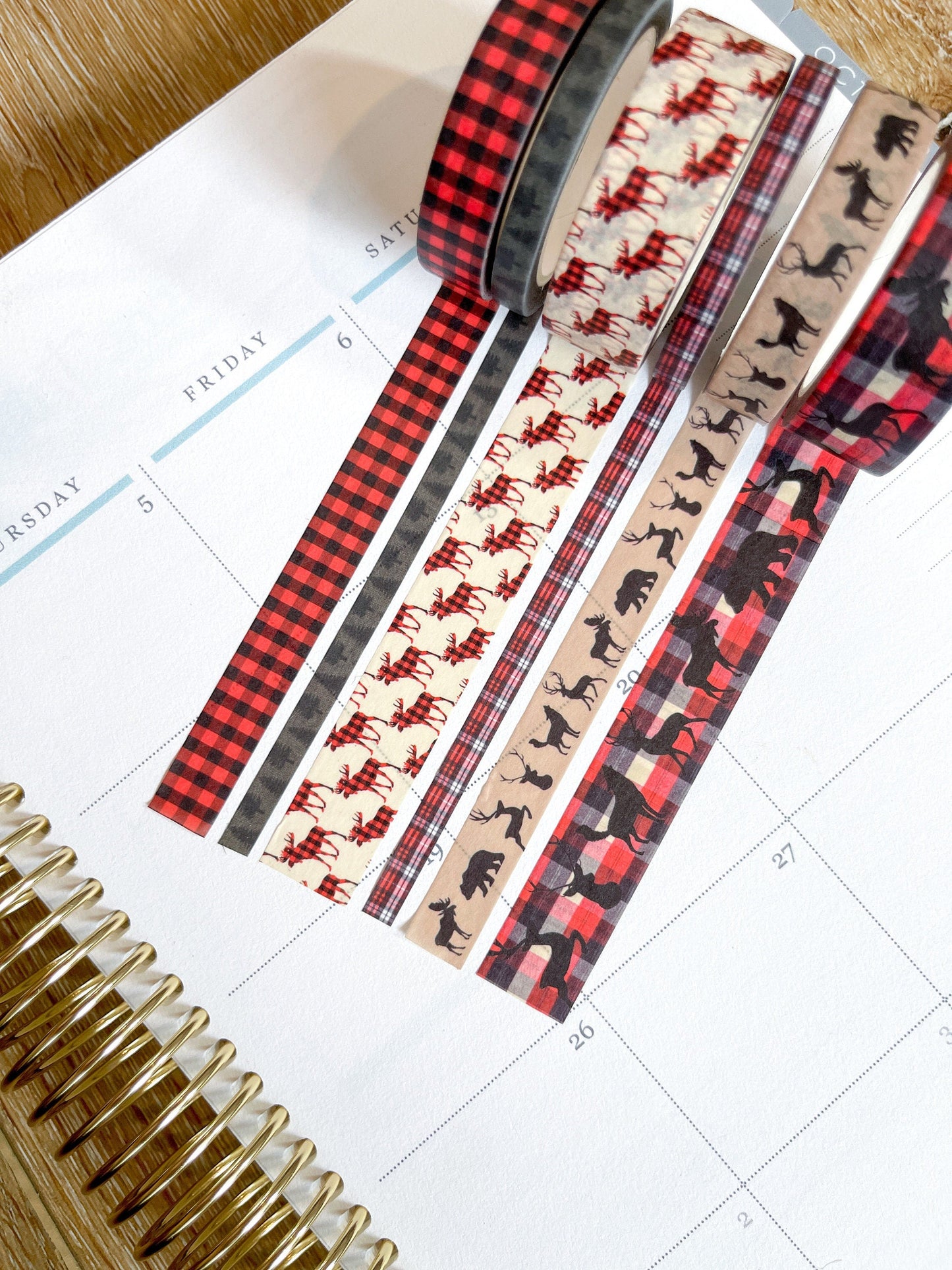 Christmas Buffalo Plaid Deer Holiday Red & Black Washi Tape Set (#W038)