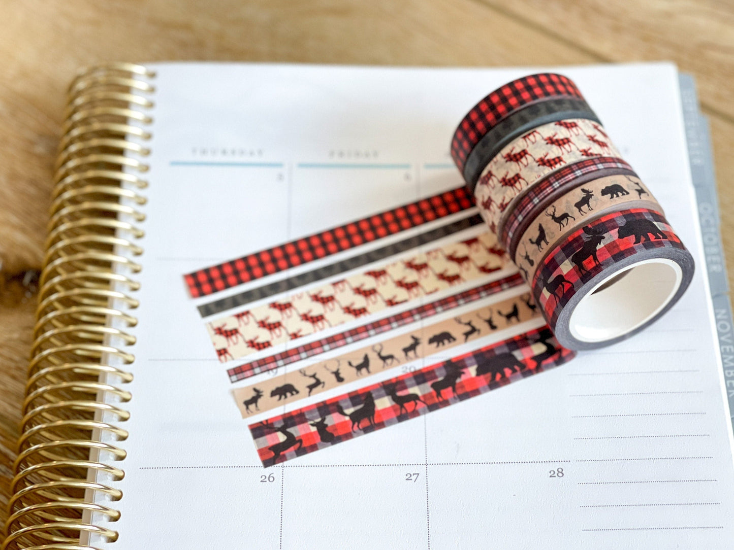 Christmas Buffalo Plaid Deer Holiday Red & Black Washi Tape Set (#W038)