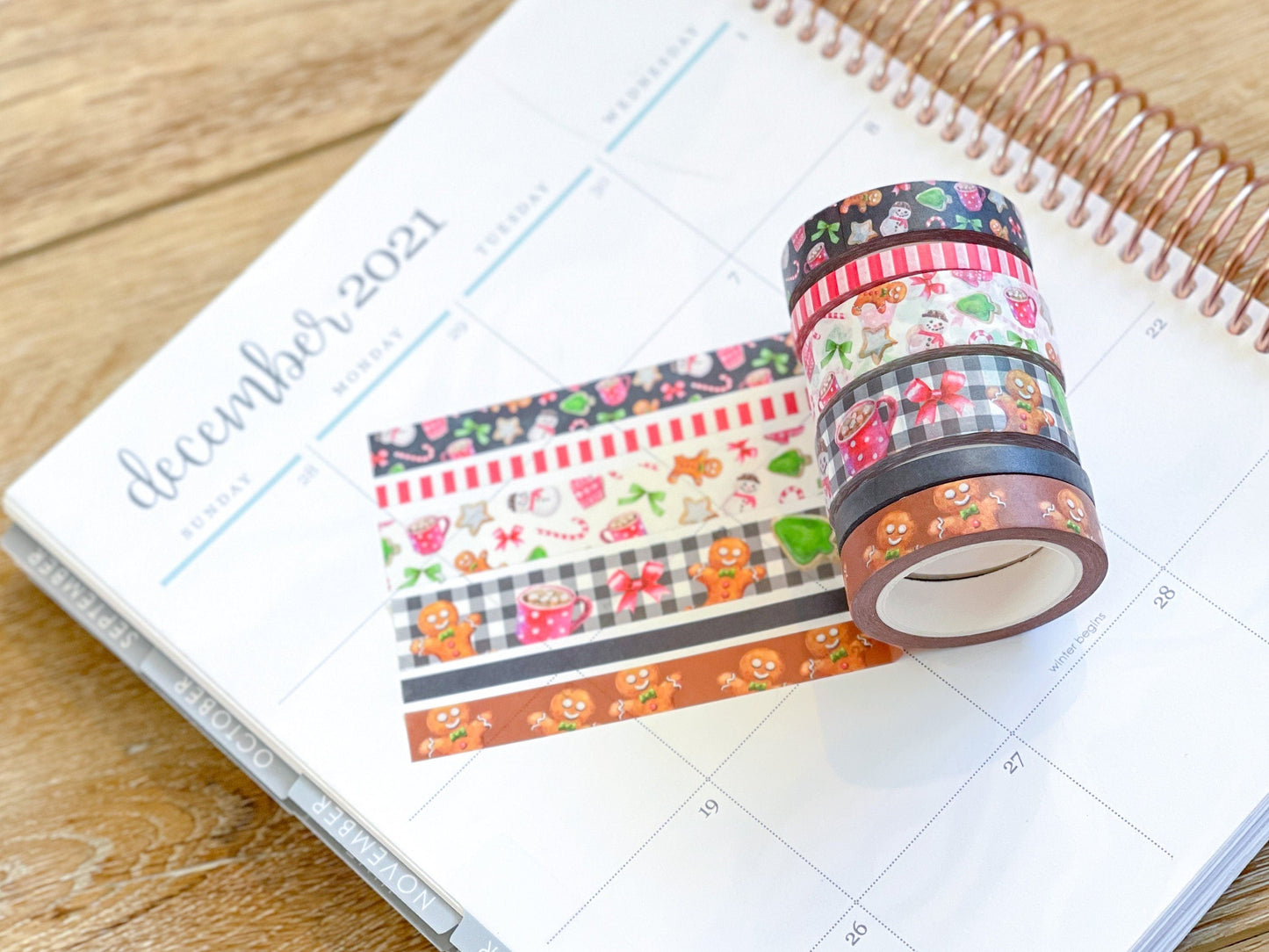 Gingerbread & Candy Canes Plaid Christmas Holiday Red & Green Washi Tape Set (#W039)
