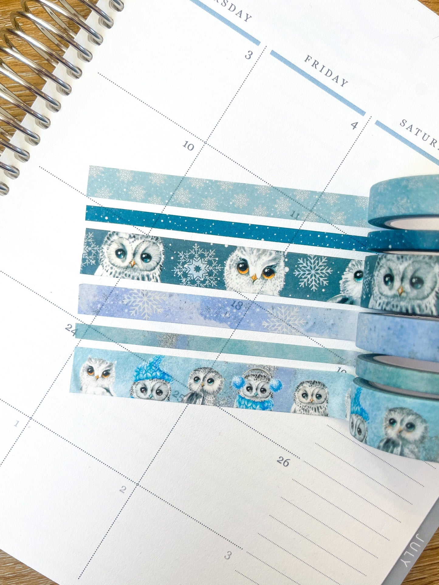 Snow Owls & Snowflakes Winter Animals Washi Tape Set (#W042)