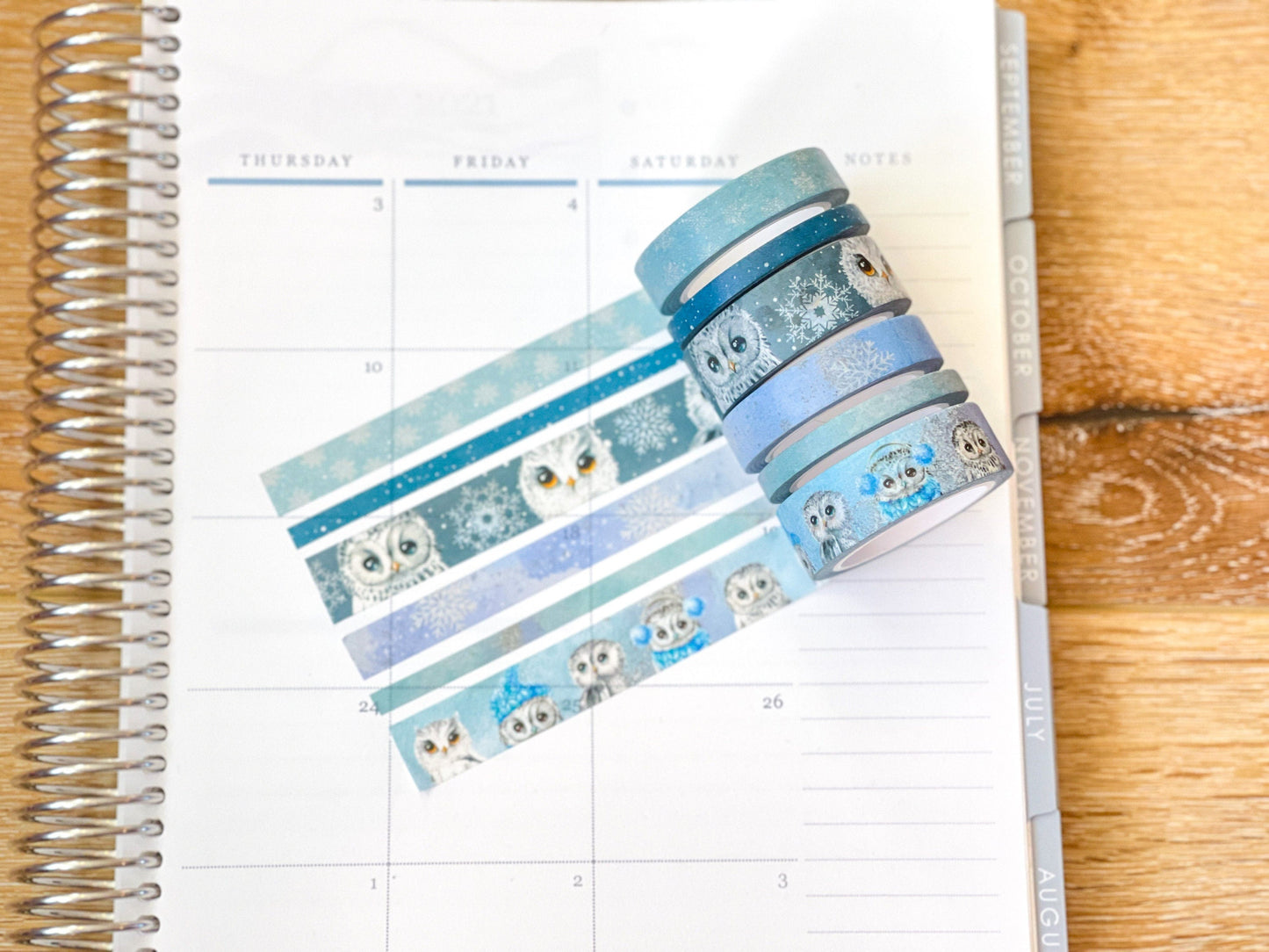 Snow Owls & Snowflakes Winter Animals Washi Tape Set (#W042)