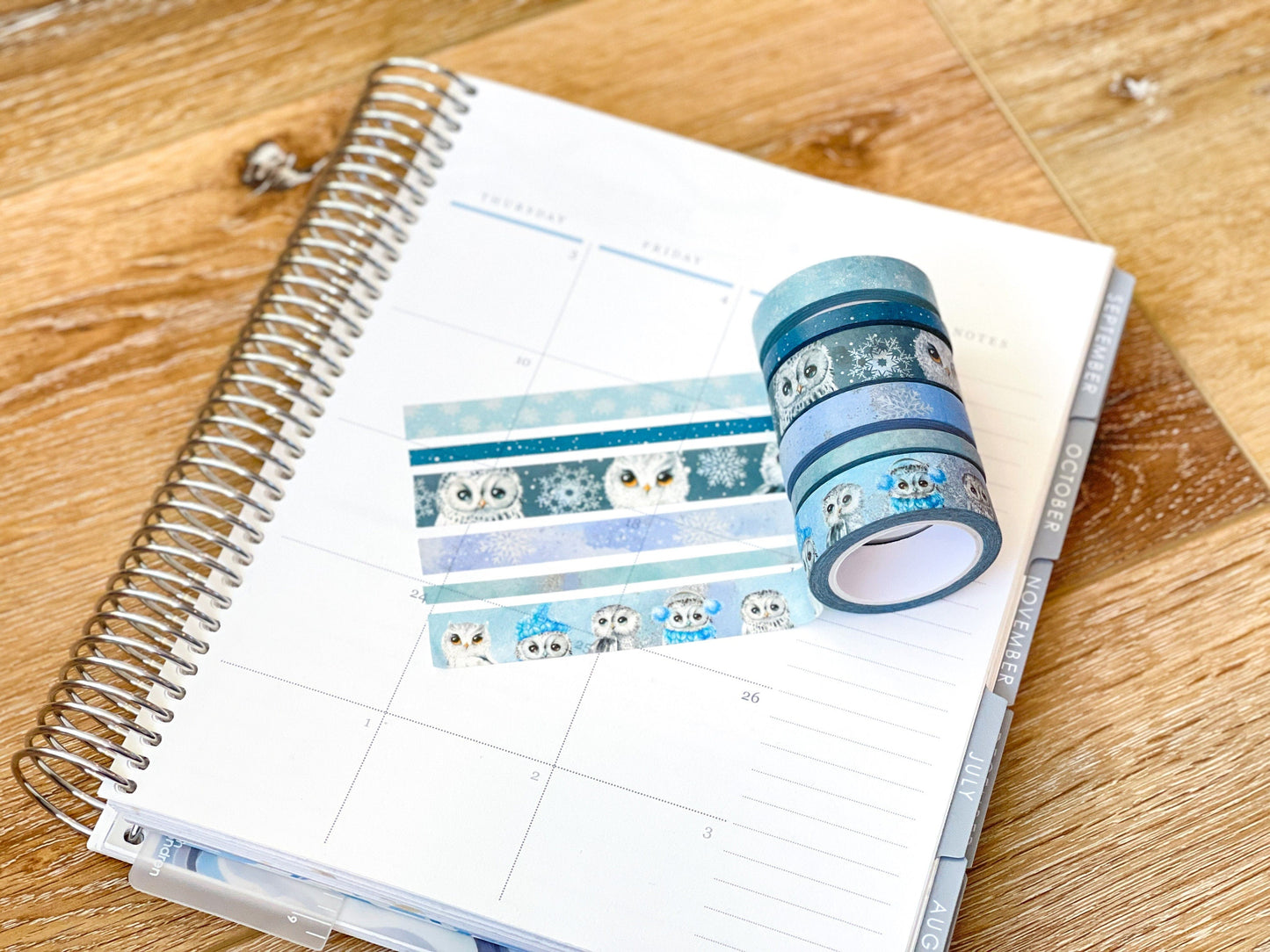 Snow Owls & Snowflakes Winter Animals Washi Tape Set (#W042)