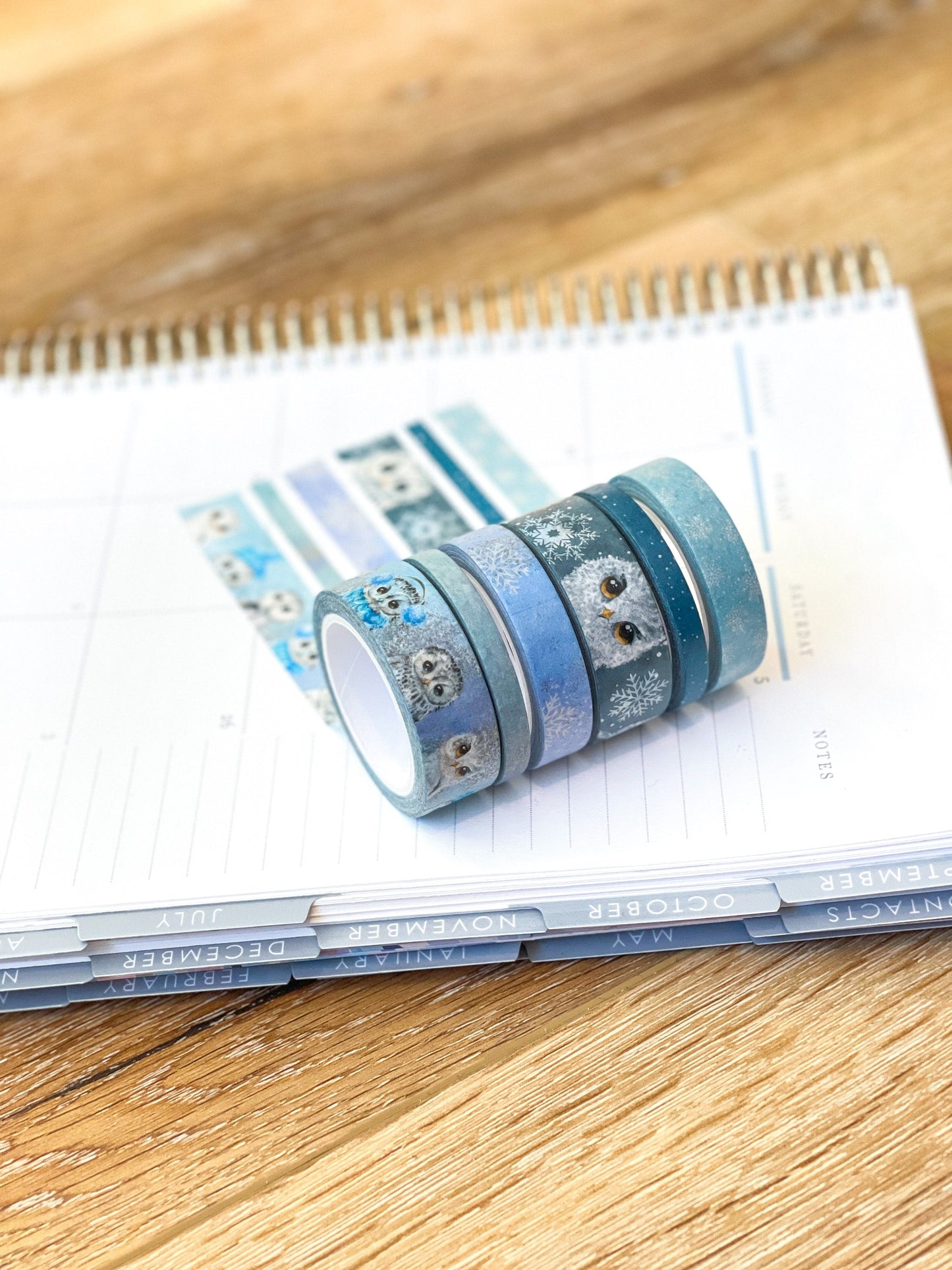 Snow Owls & Snowflakes Winter Animals Washi Tape Set (#W042)