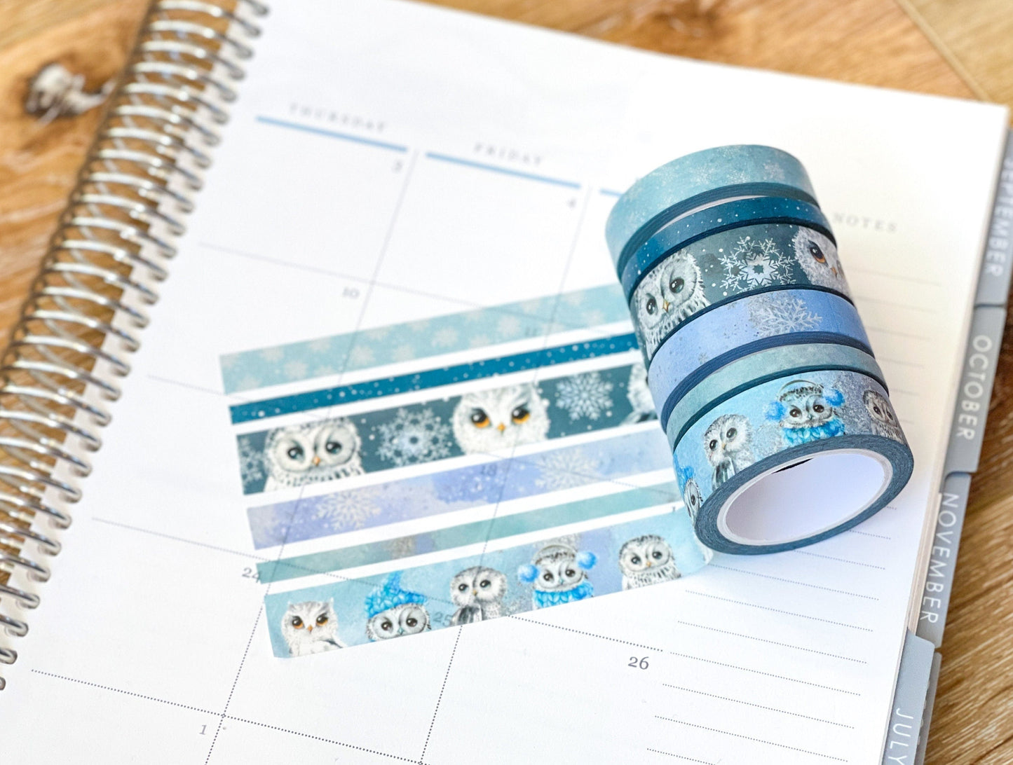 Snow Owls & Snowflakes Winter Animals Washi Tape Set (#W042)