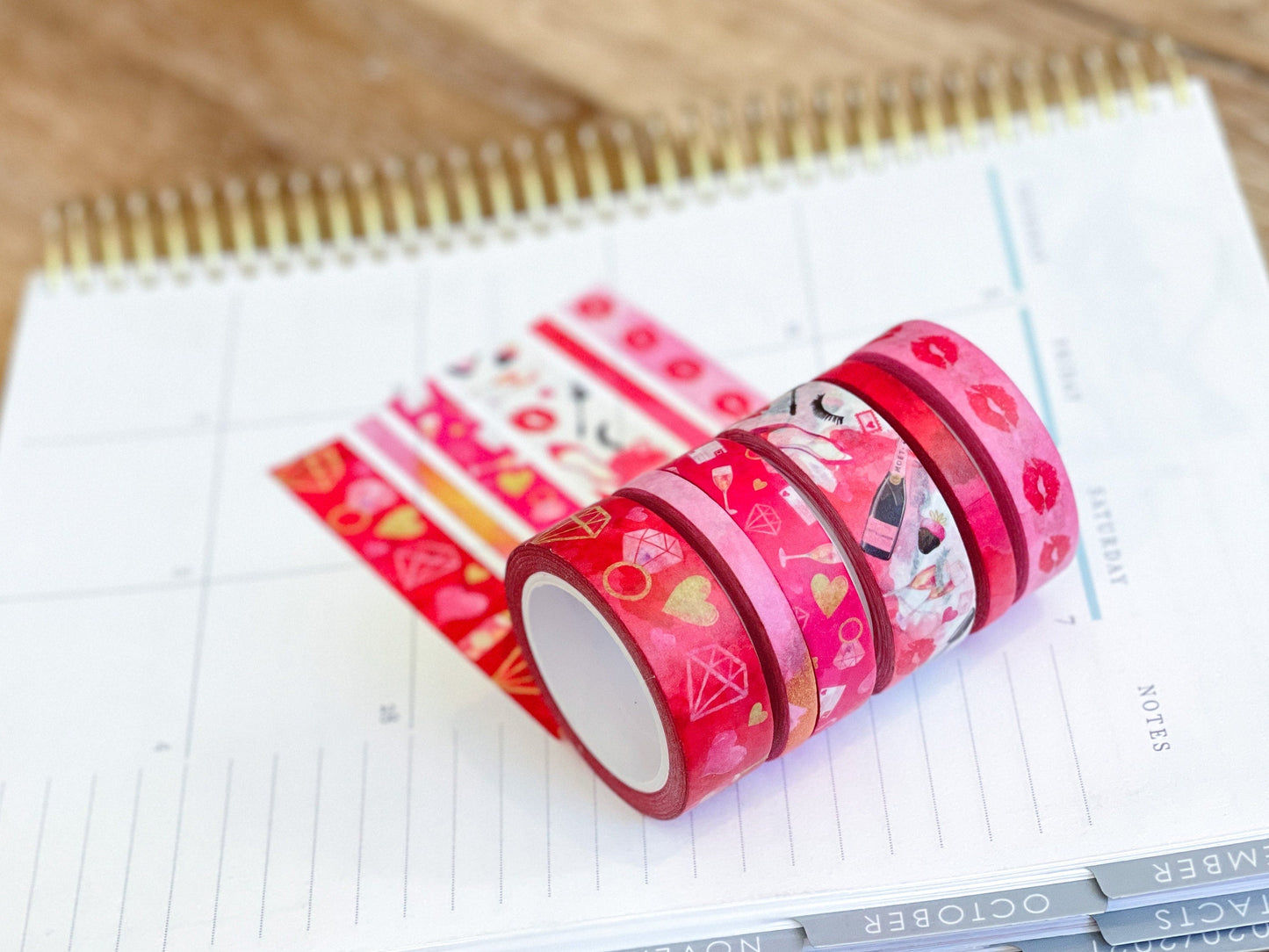 Valentine's Day Red & Pink Lips Hearts Date Night Anniversary Washi Tape Set (#W047)