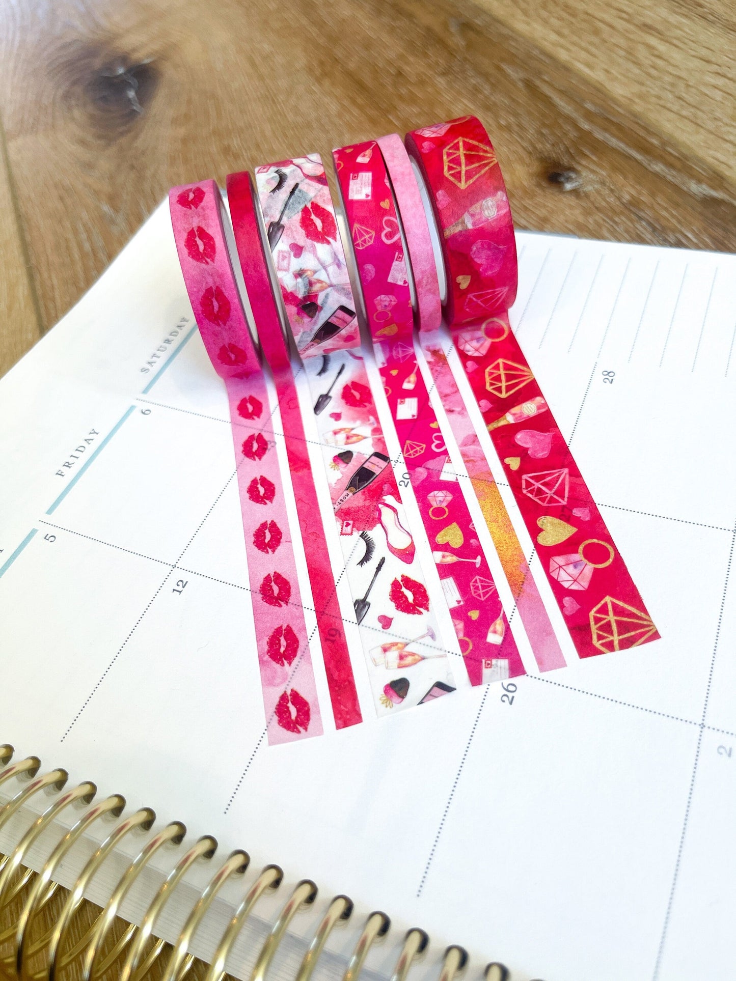 Valentine's Day Red & Pink Lips Hearts Date Night Anniversary Washi Tape Set (#W047)