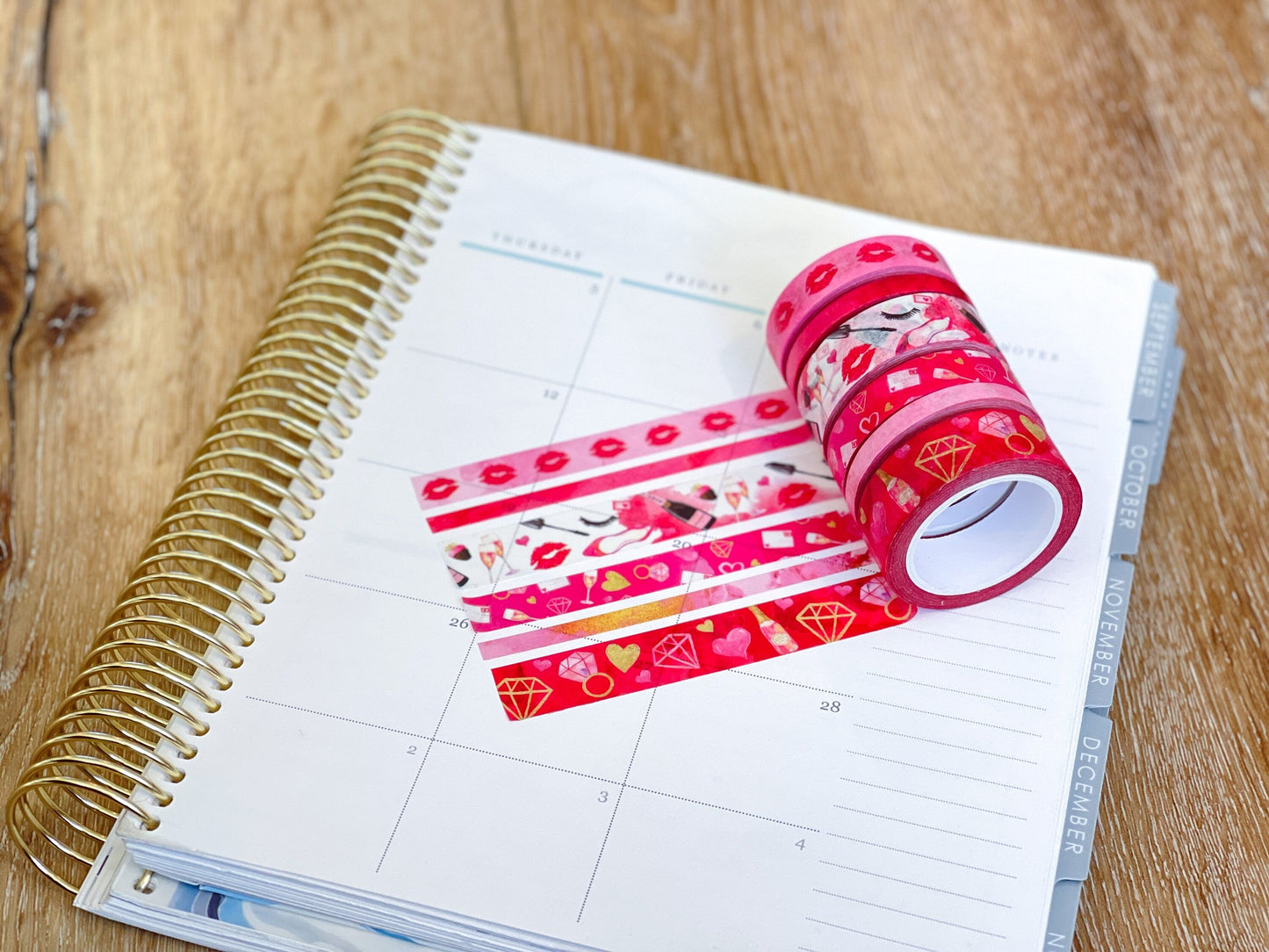 Valentine's Day Red & Pink Lips Hearts Date Night Anniversary Washi Tape Set (#W047)