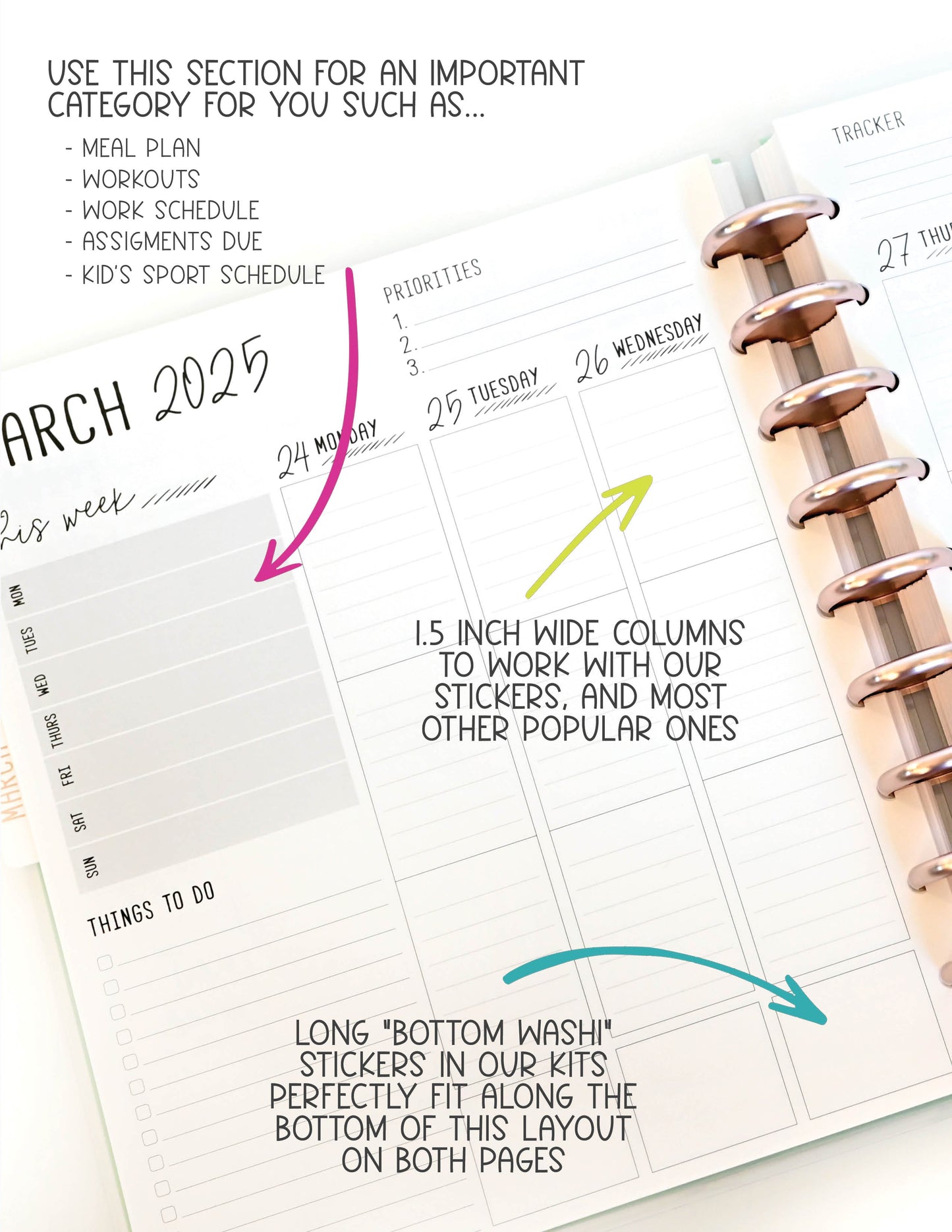 2025 Planner - Vertical Layout, Disc Bound - "Rainbow Glitz" (#901)