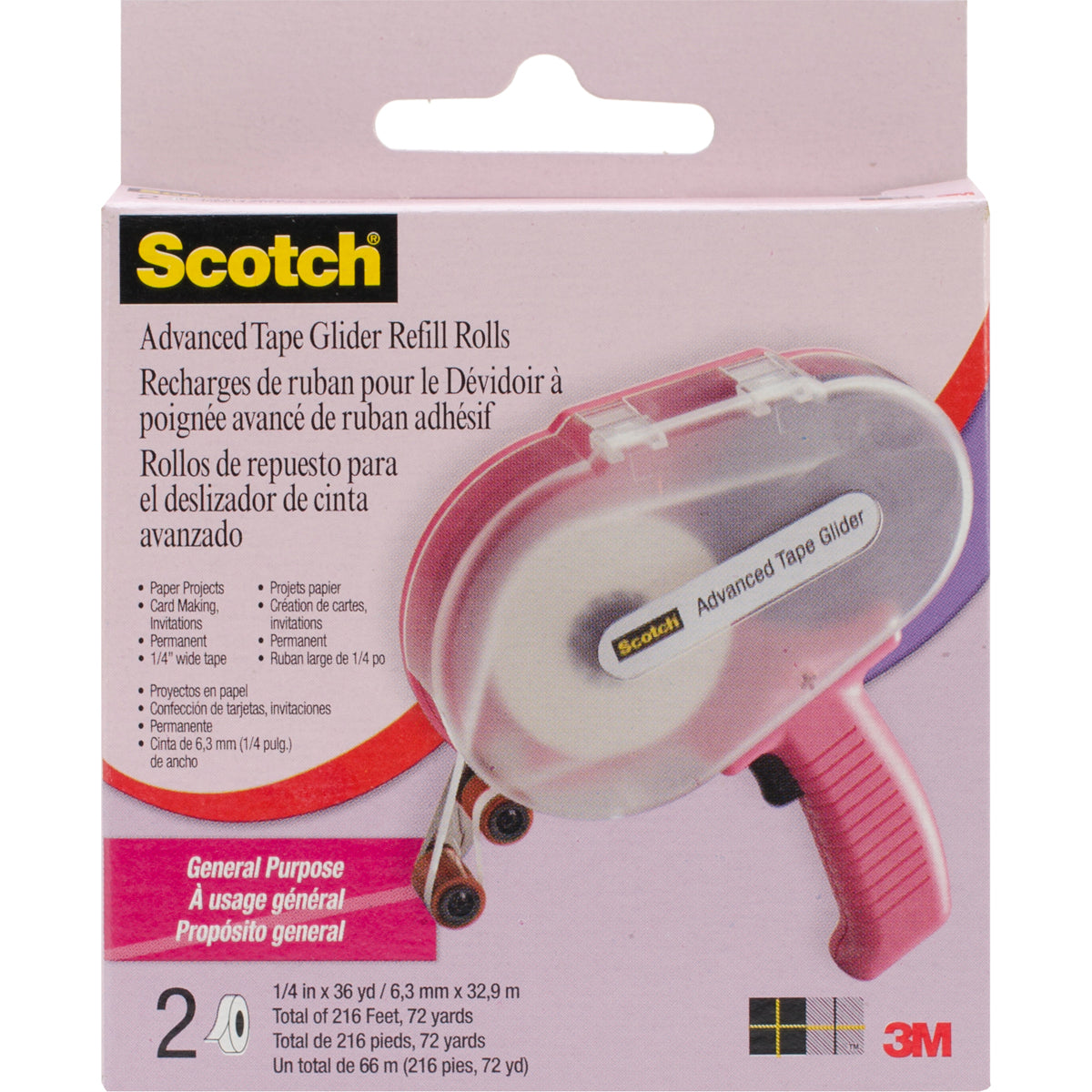 Scotch Advanced Tape Glider General Purpose Refills 2/Pkg-.25"X36yd Each, For Use In 085