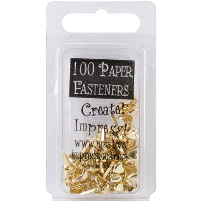 Creative Impressions Mini Metal Paper Fasteners 100/Pkg-Hearts - Gold