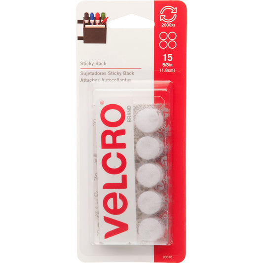 VELCRO(R) Brand Sticky Back Coins .625" 15/Pkg-White