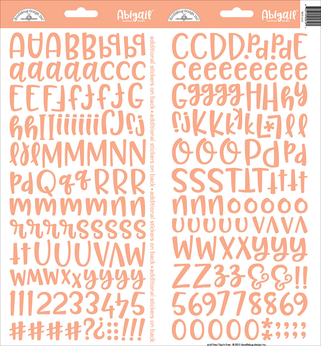 Doodlebug Abigail Font Alpha Cardstock Stickers 6"X13" 2/Pkg-Beetle Black