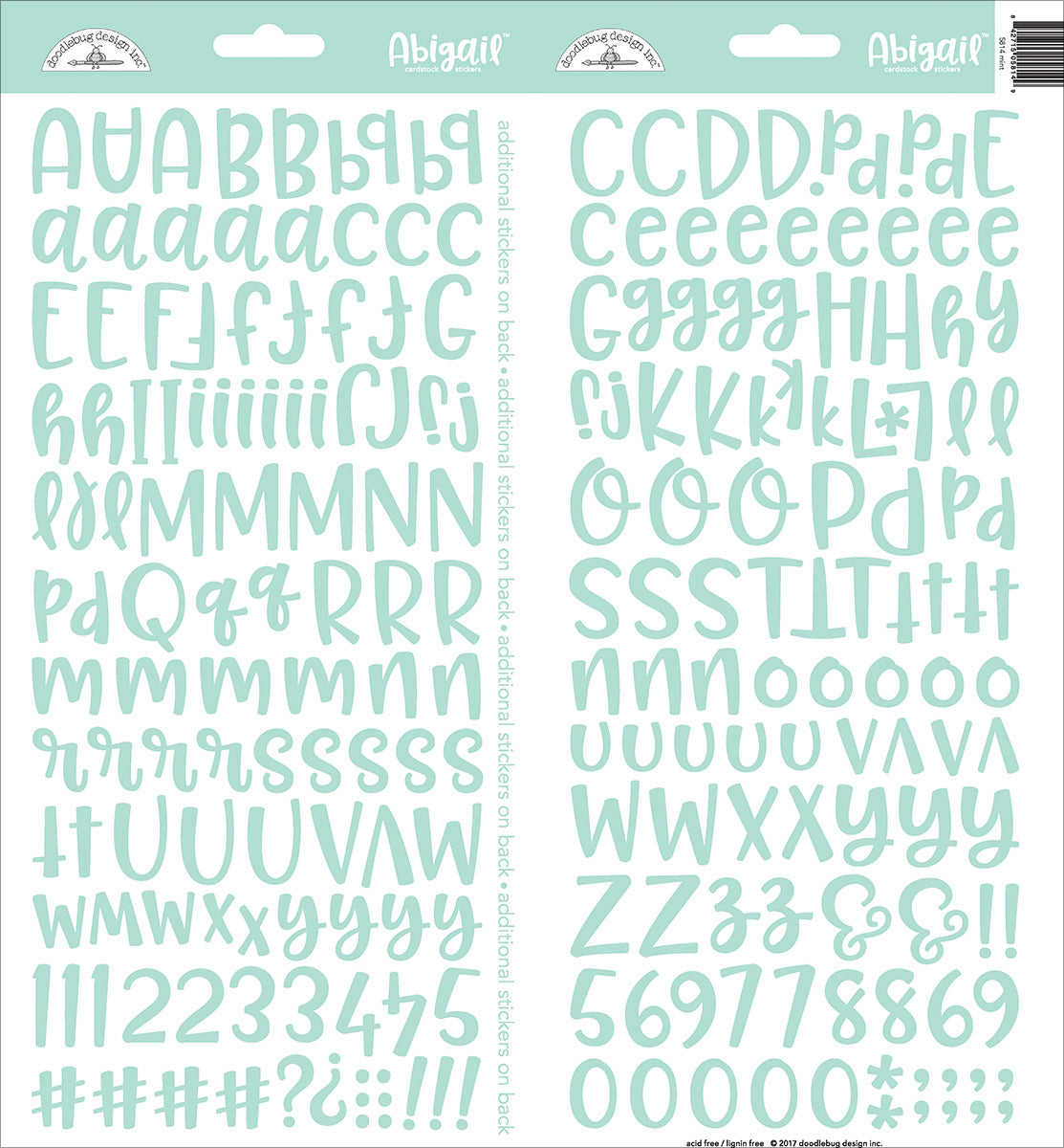 Doodlebug Abigail Font Alpha Cardstock Stickers 6"X13" 2/Pkg-Beetle Black