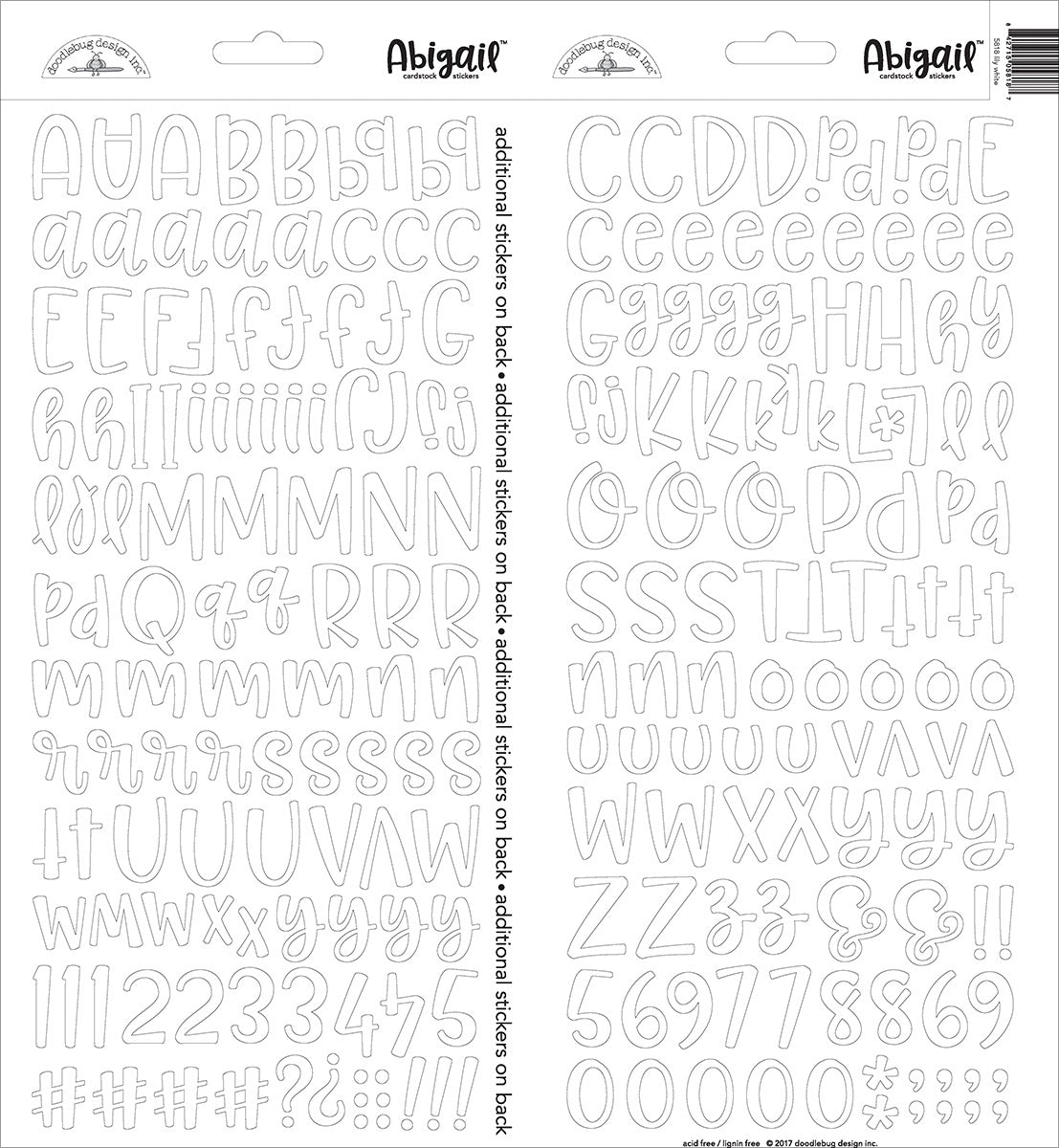 Doodlebug Abigail Font Alpha Cardstock Stickers 6"X13" 2/Pkg-Beetle Black