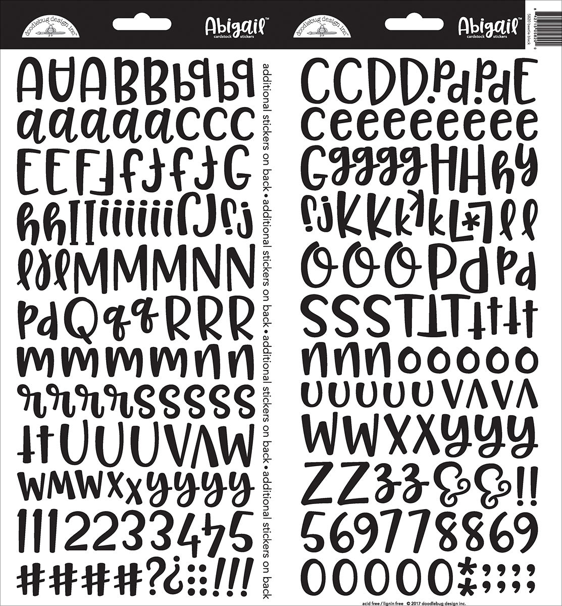 Doodlebug Abigail Font Alpha Cardstock Stickers 6"X13" 2/Pkg-Beetle Black