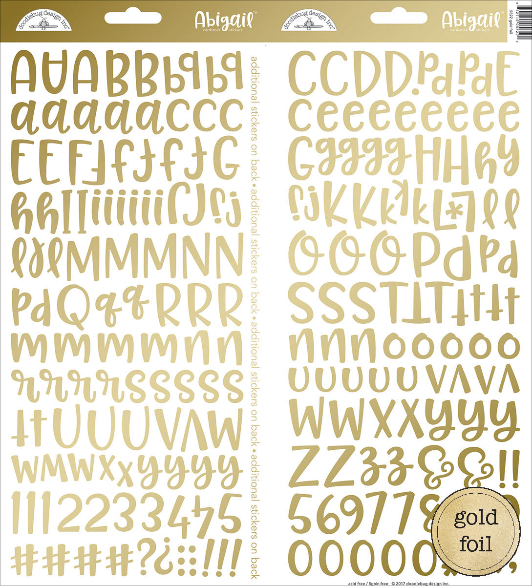 Abigail Font Foiled Cardstock Alpha Stickers 6"X13" 2/Pkg-Gold