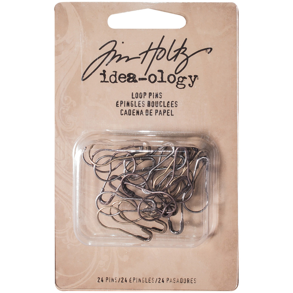 Idea-Ology Metal Loop Pins 1" 24/Pkg-Antique Nickel, Brass & Copper