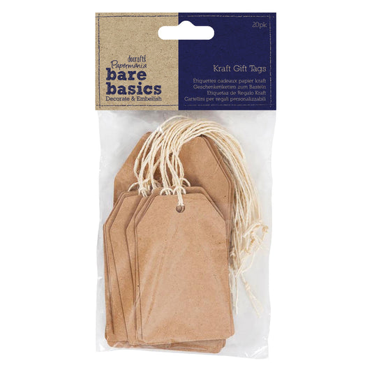 Papermania Bare Basics Natural Kraft Tags W/String 20/Pkg-Shipping; 4.75"X2.5" & 3"X1.75", 10ea