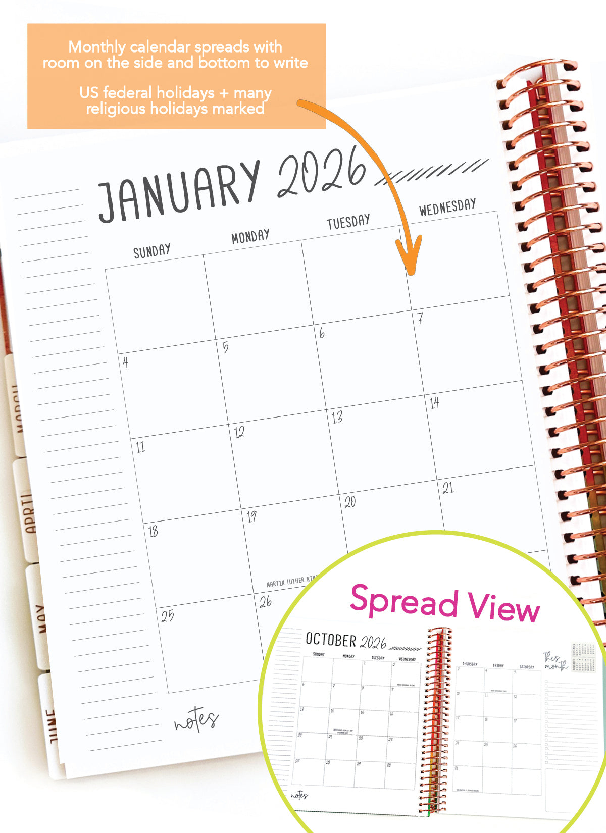 2026 Planner - Vertical Layout, Spiral Bound - "Midnight garden" (#303)