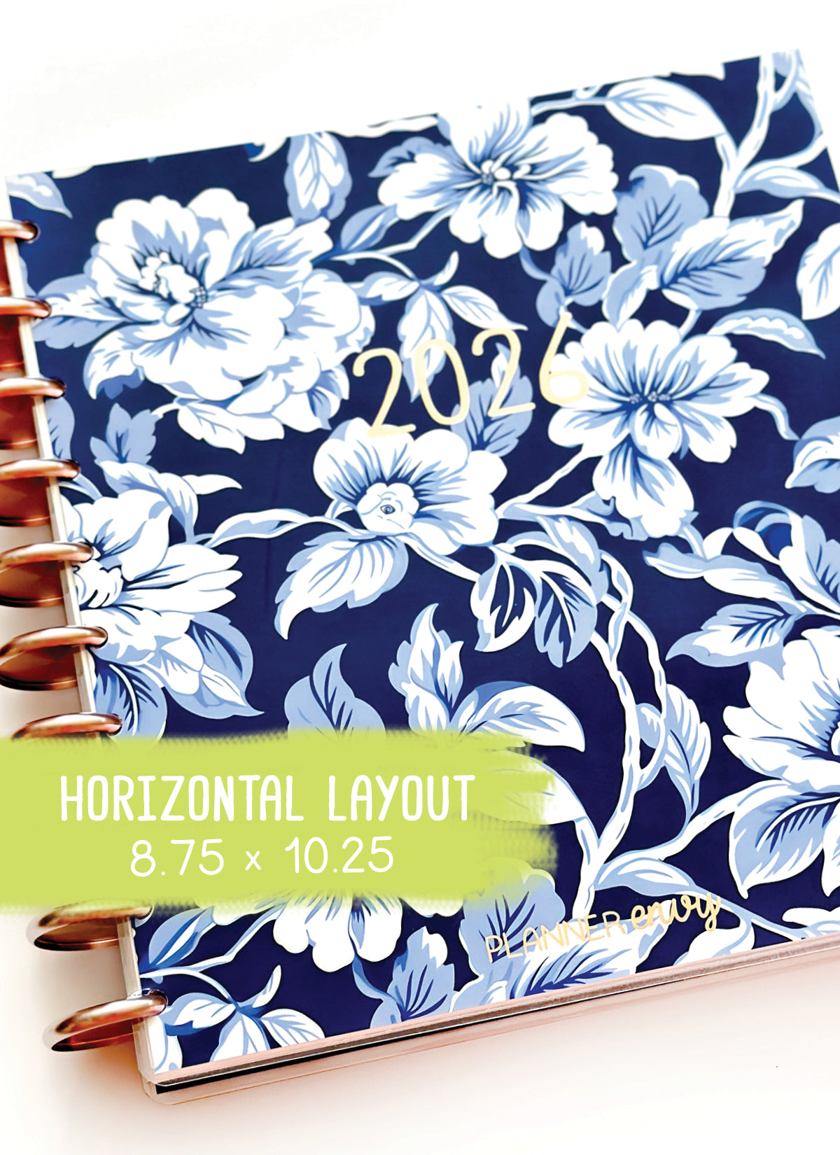 2026 Planner - Horizontal Layout, Disc Bound - "Midnight garden" (#703)