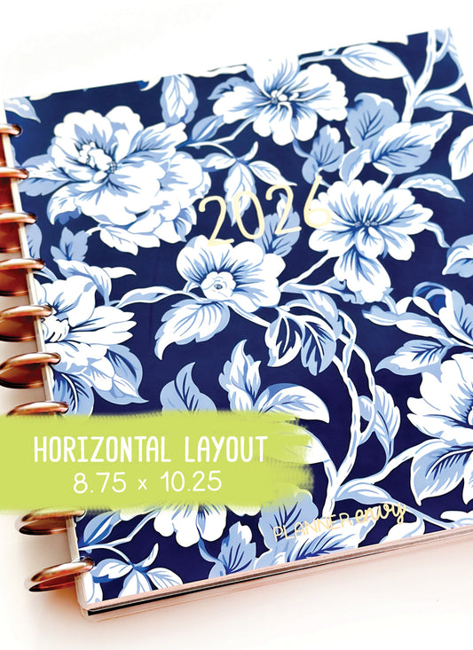 2026 Planner - Horizontal Layout, Disc Bound - "Midnight garden" (#703)
