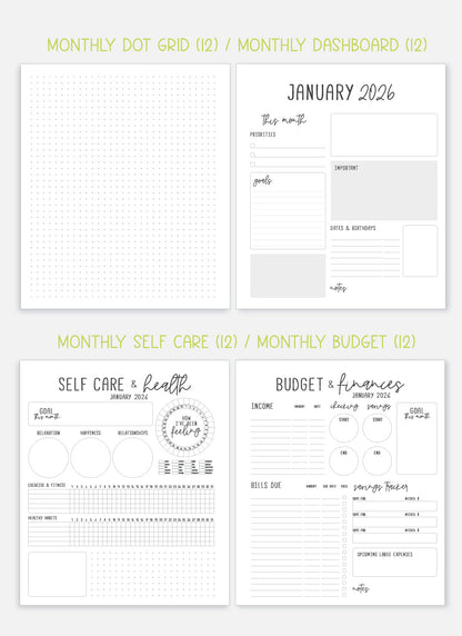 2026 Planner - Horizontal Layout, Spiral Bound - "Whimsical" (#102)