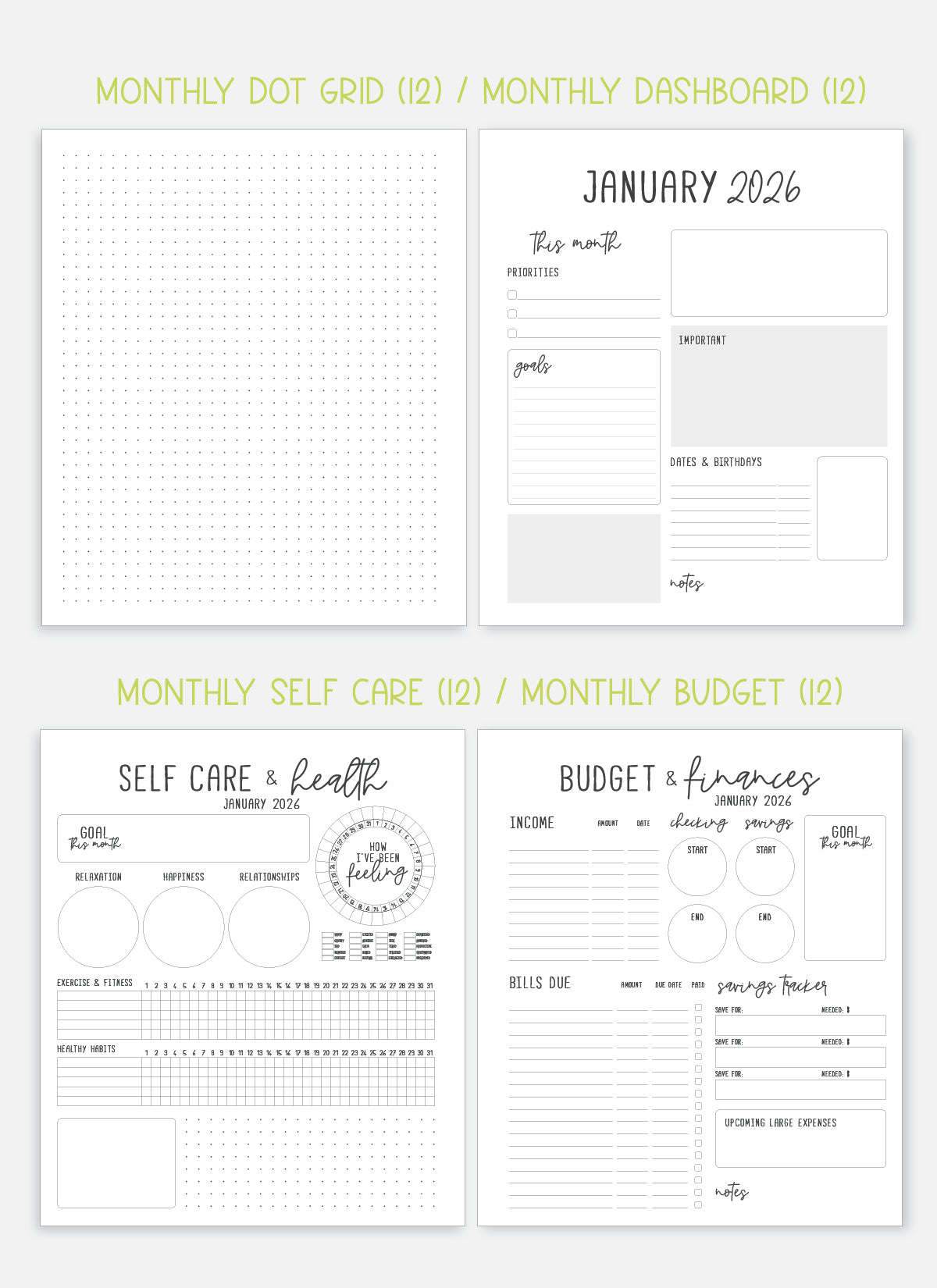2026 Planner - Horizontal Layout, Disc Bound - "Whimsical" (#702)