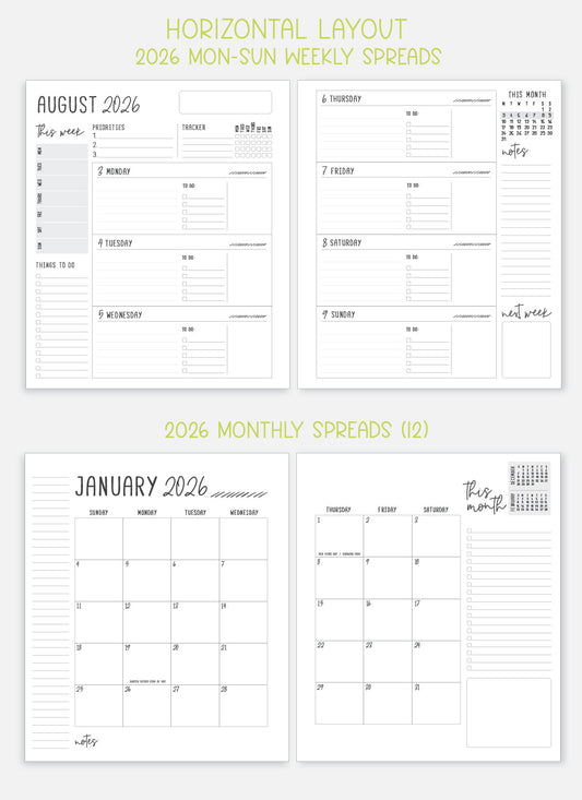 2026 Planner - Horizontal Layout, Disc Bound - "Teal" (#708)