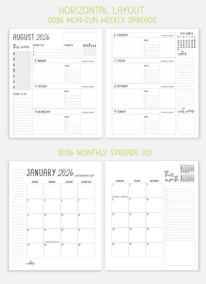 2026 Planner - Horizontal Layout, Disc Bound - "Paradise" (#704)