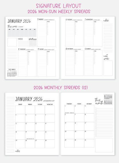 2026 Planner - Signature Layout, Spiral Bound - "Whimsical" (#202)