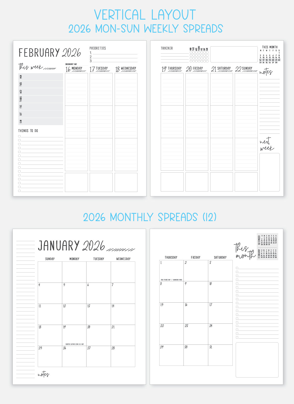 2026 Planner - Vertical Layout, Disc Bound - "Whimsical" (#902)