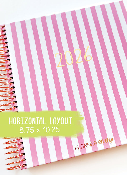 2026 Planner - Horizontal Layout, Spiral Bound - "Candy stripe" (#107)
