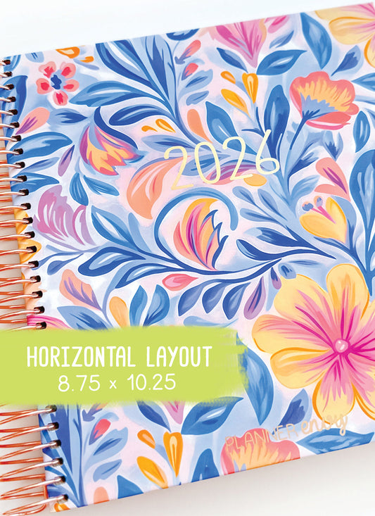 2026 Planner - Horizontal Layout, Spiral Bound - "Whimsical" (#102)