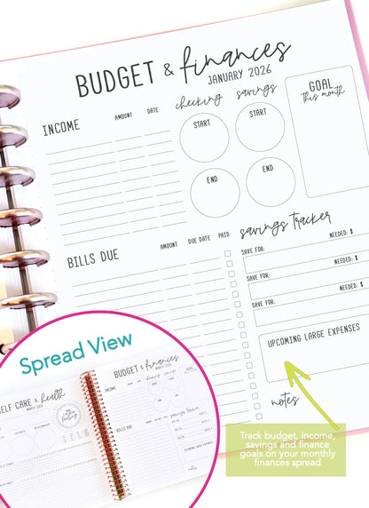 2026 Planner - Horizontal Layout, Disc Bound - "Whimsical" (#702)