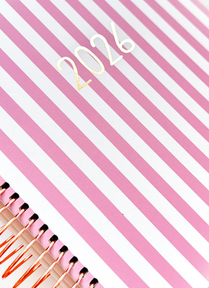 2026 Planner - Horizontal Layout, Spiral Bound - "Candy stripe" (#107)