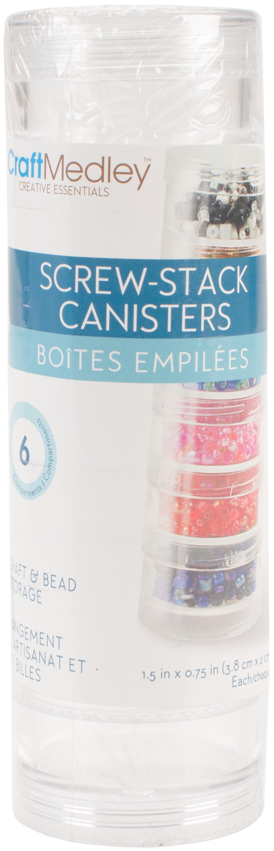Craft Medley Bead Storage Screw-Stack Canisters 6/Pkg-1.5"X.75"