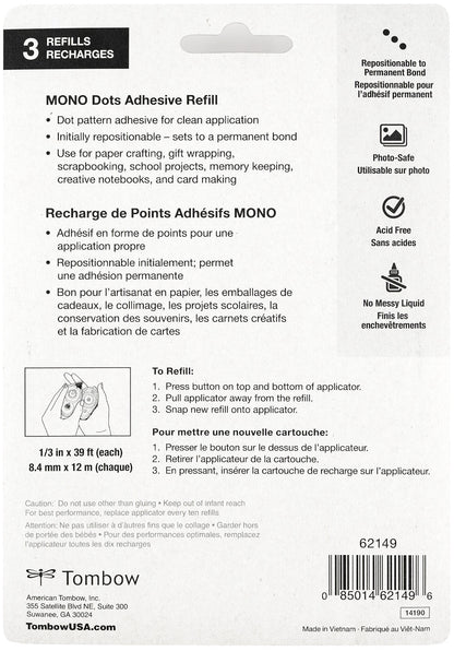 Mono Adhesive Dots Refill Permanent Value Pack 3/Pkg-.33"X39' Each, For Use In 62147