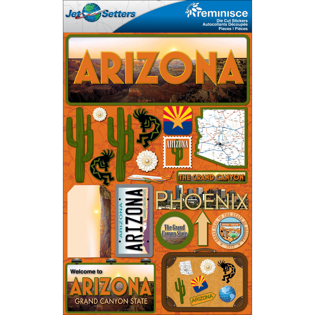 Reminisce Jet Setters State Dimensional Stickers 4.5"X7.5"-Select State