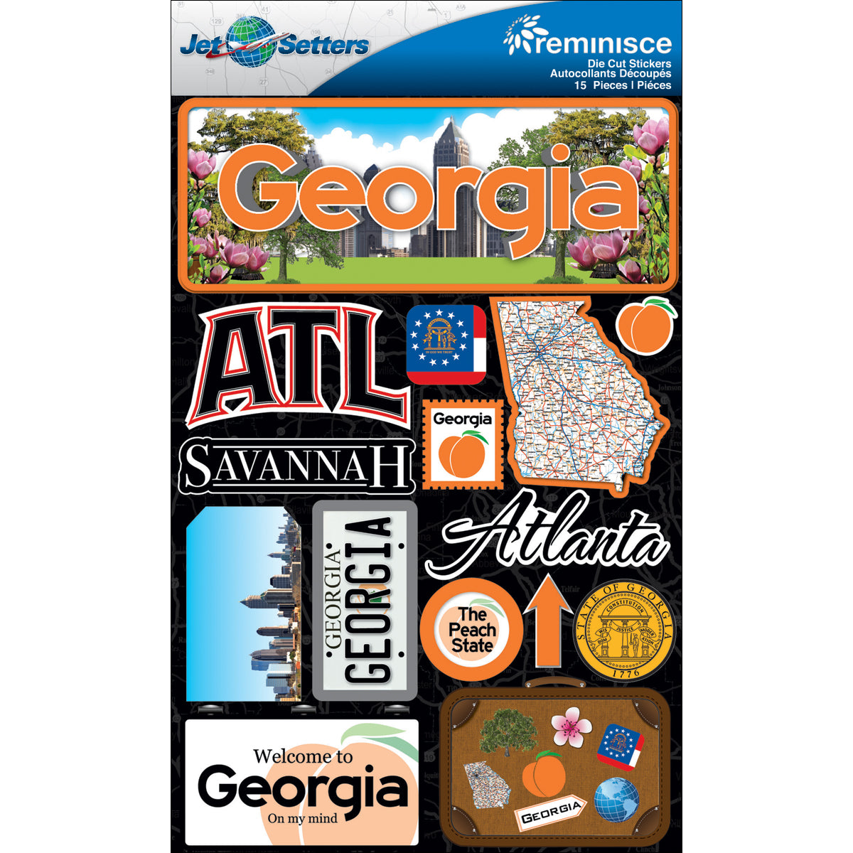 Reminisce Jet Setters State Dimensional Stickers 4.5"X7.5"-Select State