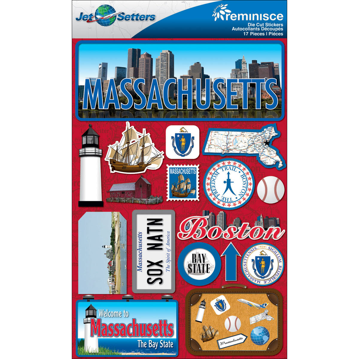 Reminisce Jet Setters State Dimensional Stickers 4.5"X7.5"-Select State