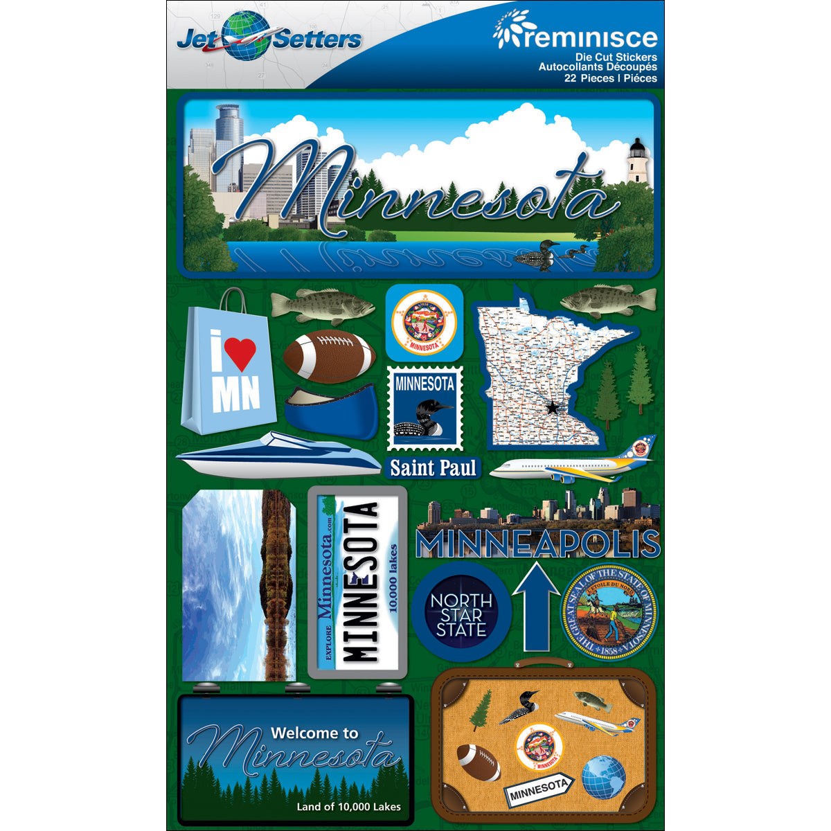 Reminisce Jet Setters State Dimensional Stickers 4.5"X7.5"-Select State