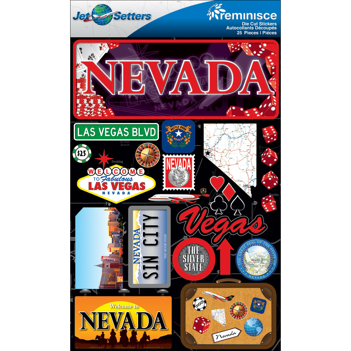 Reminisce Jet Setters State Dimensional Stickers 4.5"X7.5"-Select State