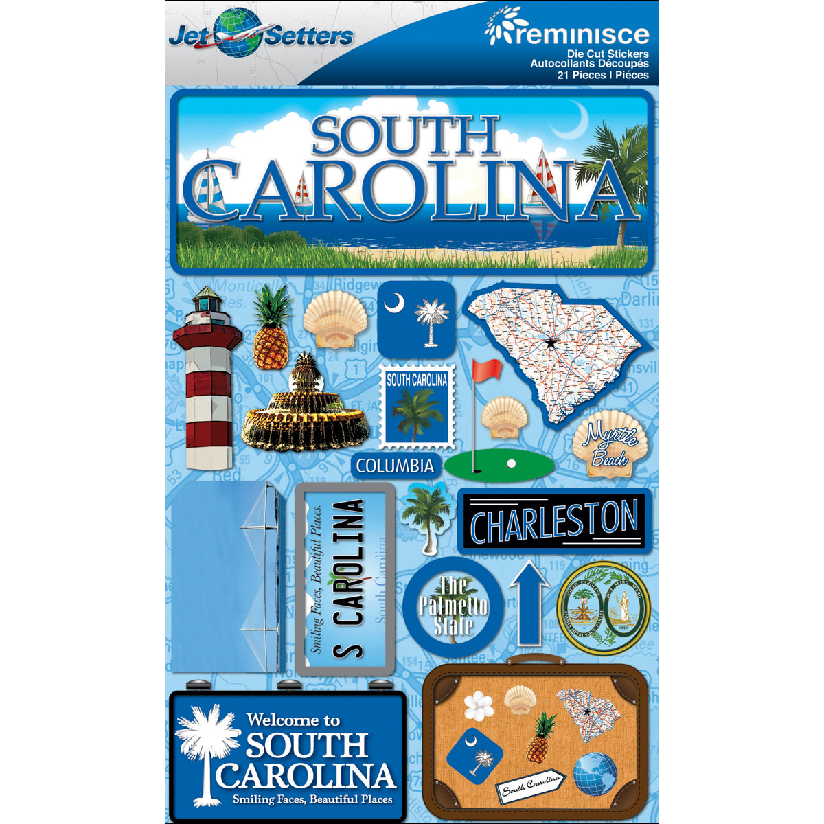 Reminisce Jet Setters State Dimensional Stickers 4.5"X7.5"-Select State